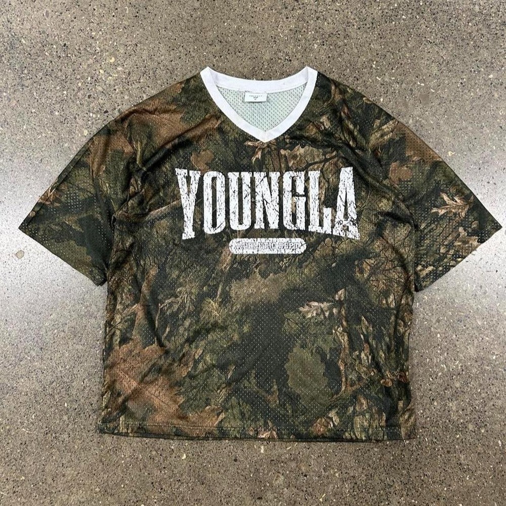 YOUNGLA - 4187 VARSITY CAMO CROPPED JERSEY (Size XL)